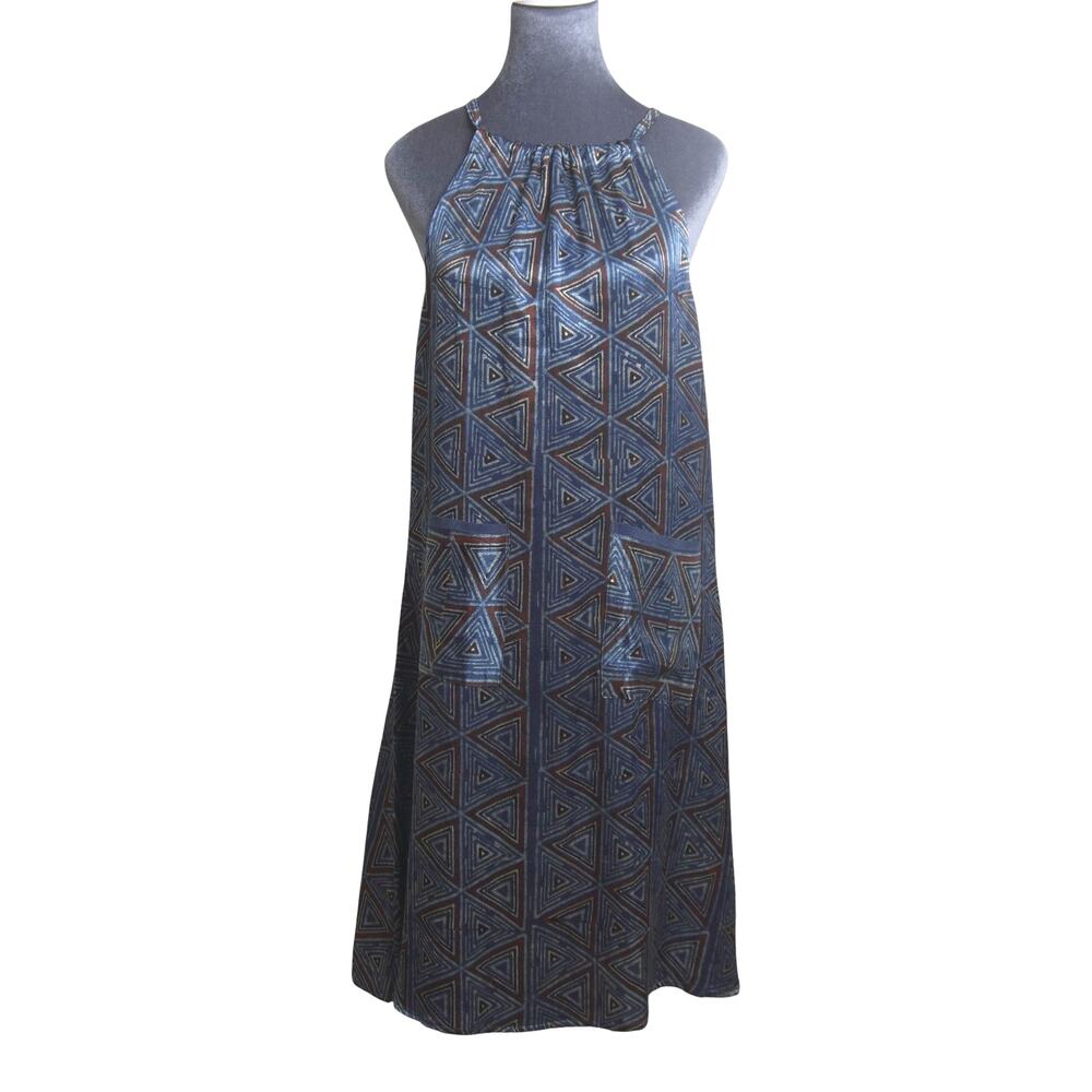 Gramatas Navy Velvet Halter Dress XL NWT Geometric Boho Pockets Slow Fashion - Picture 1 of 11